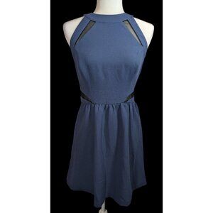BCBGeneration Blue Open Back Dress With Black Mesh Cutouts